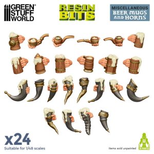 画像1: グリーンスタッフワールド[GSWD-12970]3D printed set - Beer Mugs and Horns (1)