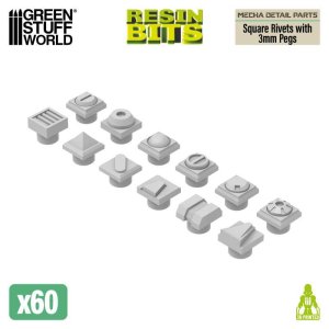 画像1: グリーンスタッフワールド[GSWD-13556]Mecha Detail Parts - Square Rivets with 3 mm Gundam Pegs (1)