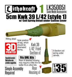 画像1: Lithokraft（リソクラフト）[LK350051]1/35 WWII ドイツ III号戦車用5cm KwK39 L/42砲身 コイル内蔵キャンバスカバー付 スタイル1(ドラゴンモデル用) (1)