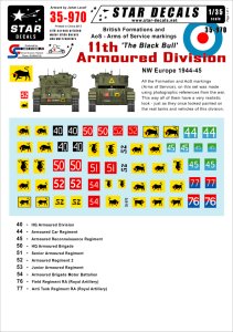 画像1: STAR DECALS[SD35-970]1/35　英第11機甲師団「黒い雄牛」北西ヨーロッパ 所属全部隊標識デカールセット (1)