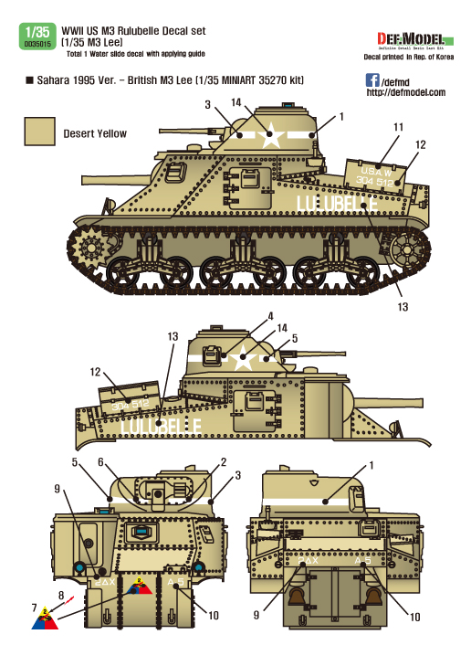 DEF.MODEL[DD35015]1/35 WWII 米 M3リー中戦車「ルル・ベル号」デカールセット（各社1/35 M3中戦車対応）