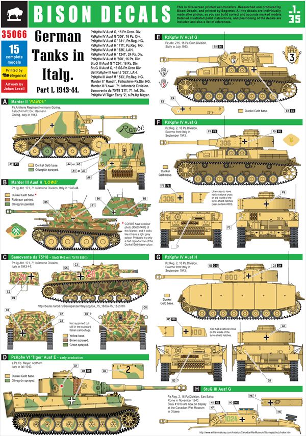 Bison Decals イタリア戦線のドイツ戦車デカールセット Part1 1943 1944 M S Models Web Shop