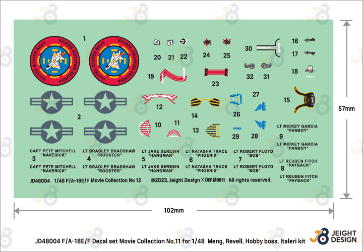 DEF.MODEL[JD48004]1/48 現用 アメリカ海軍艦上戦闘機F/A-18E/Fスーパーホーネット デカールセット  ムービーコレクションNo.11「トップガン」2022(モンモデル/ドイツレベル/ホビーボス/イタレリ用)