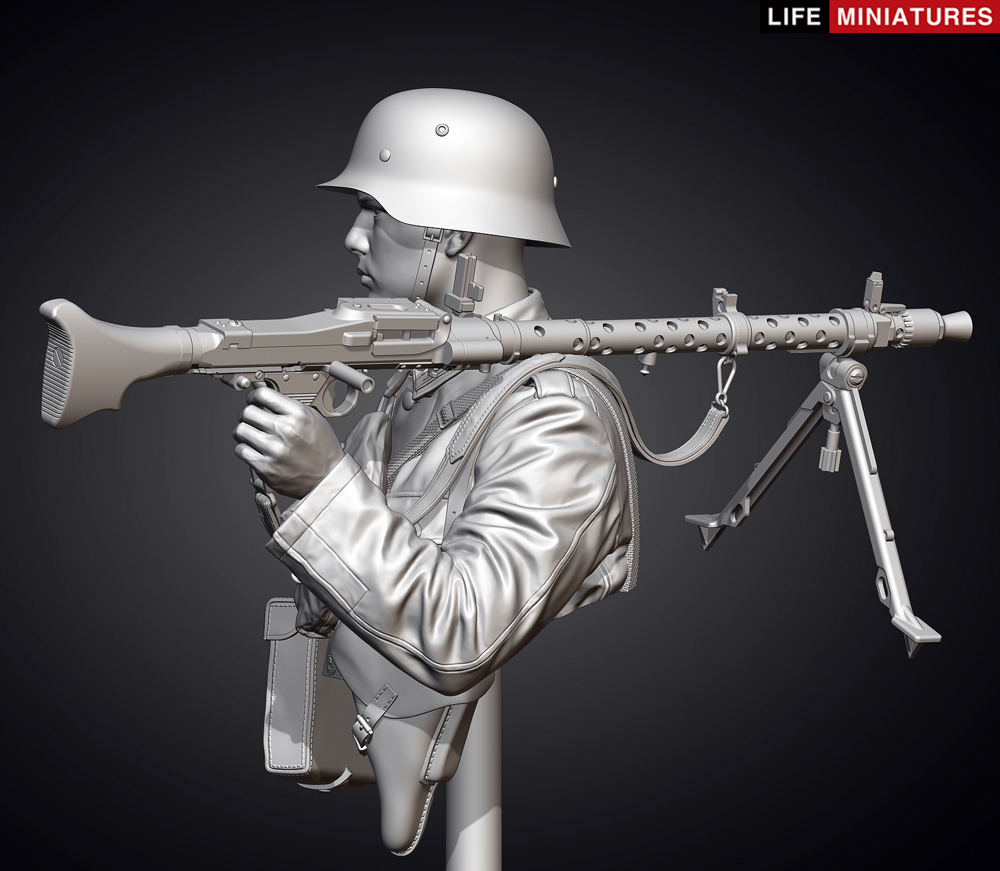 ライフミニチュア[LM-B028]1/10 胸像 WWII ドイツ国防軍 MG34機関銃手 