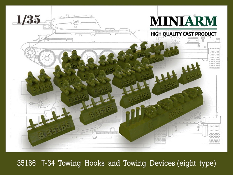 Miniarm[B35166]1/35 WWII ロシア/ソビエト T-34用牽引フックと牽引装置 (8種類入り)