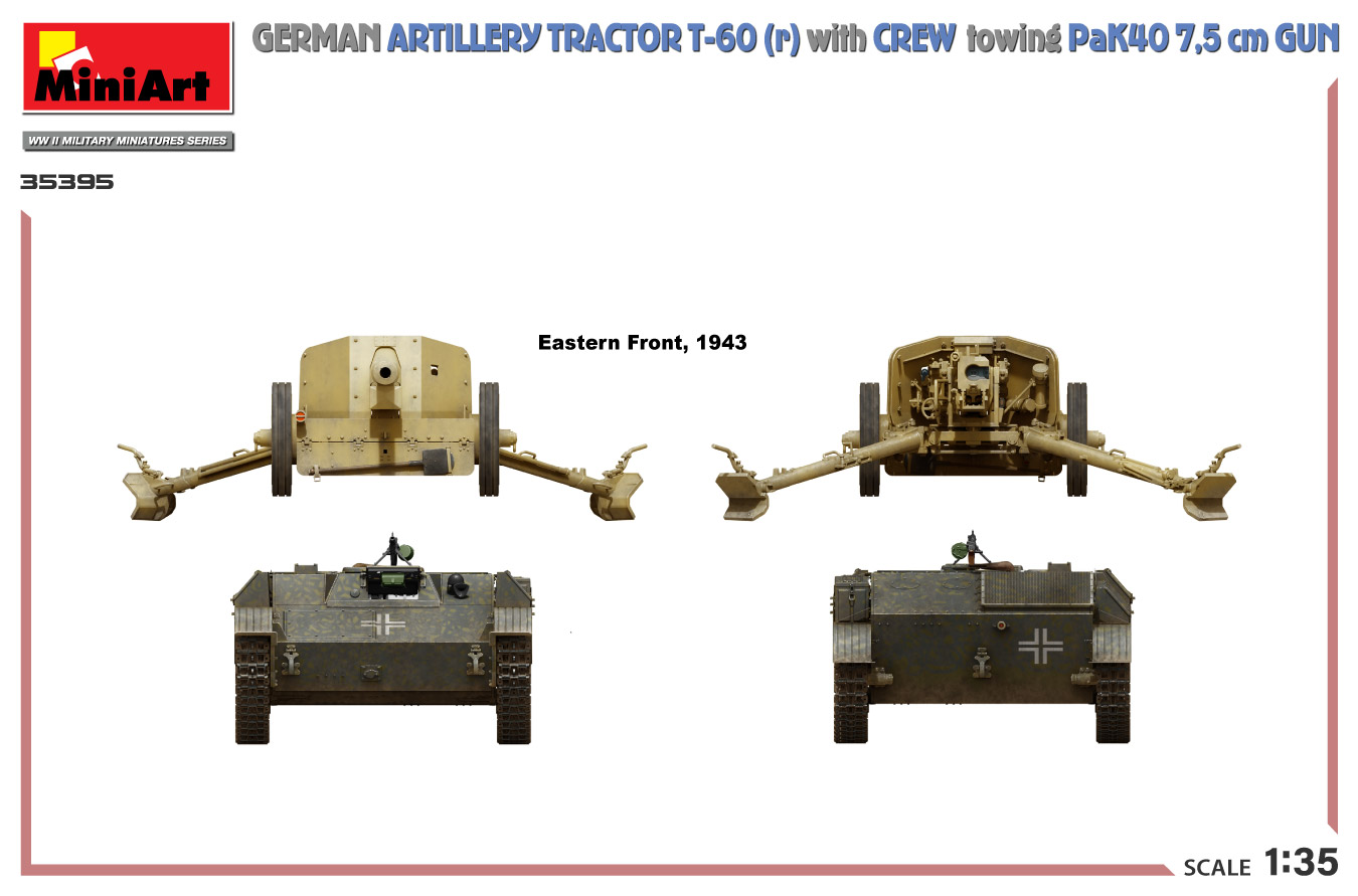 ミニアート[MA35395]1/35 ドイツ砲兵トラクター T-60 (r) w/PaK40 対戦車砲&クルーフィギュア5体