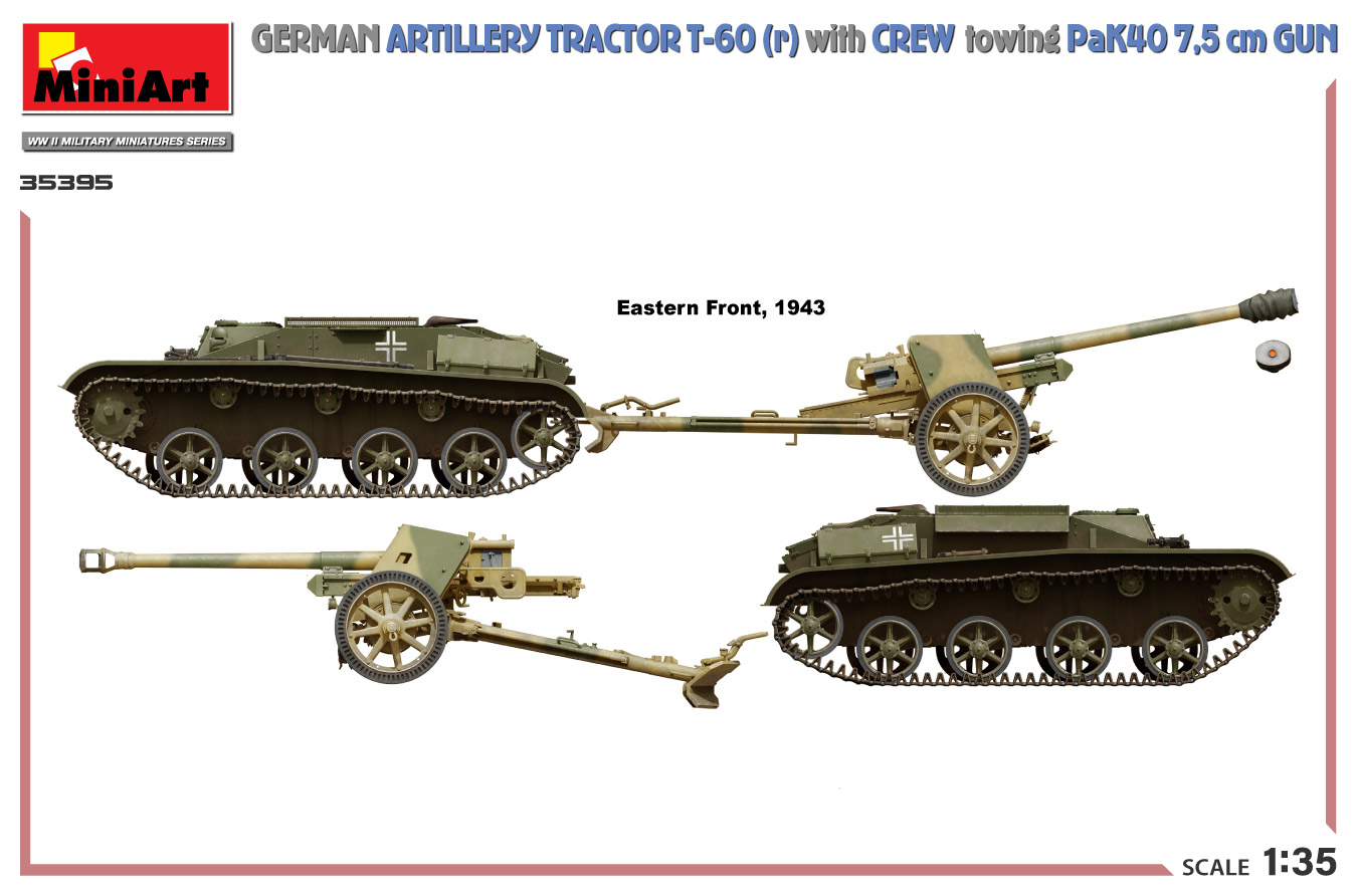ミニアート[MA35395]1/35 ドイツ砲兵トラクター T-60 (r) w/PaK40 対戦車砲&クルーフィギュア5体
