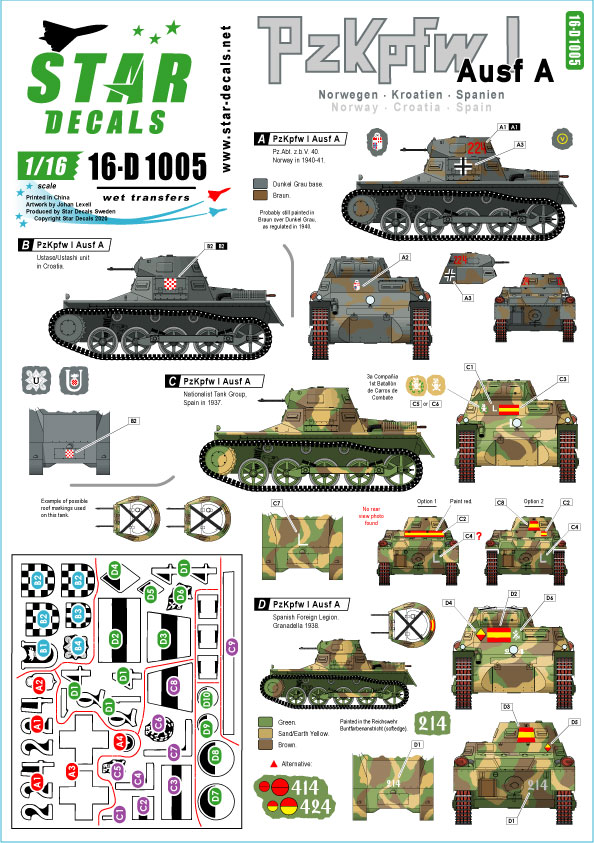 STAR DECALS[SD16-D1005]1/16 WWII 独/西 I号戦車A型 スペイン内戦