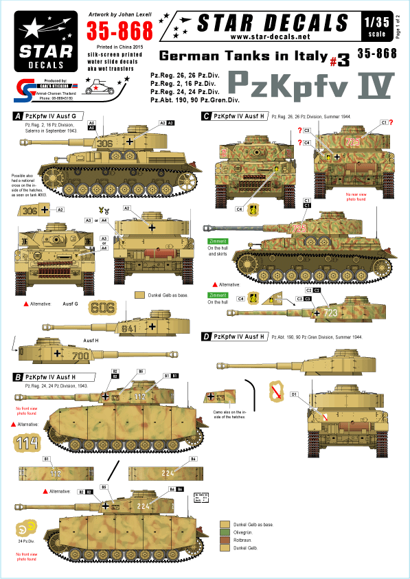 STAR DECALS[SD35-868] 1/35 WWII独 イタリア戦線#3 IV号戦車G/H型 デカールセット