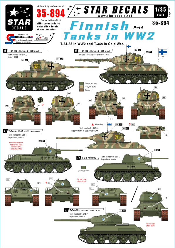 Star Decals Sd35 894 1 35 Wwiiのフィンランド戦車 4 T 34 76 85戦車 デカールセット M S Models Web Shop