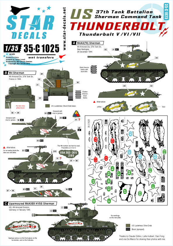 Star Decals Sd35 C1025 1 35 Wwii米 クレイトン エイブラムス中佐乗車のシャーマン戦車 サンダーボルトv Vi Vii M S Models Web Shop