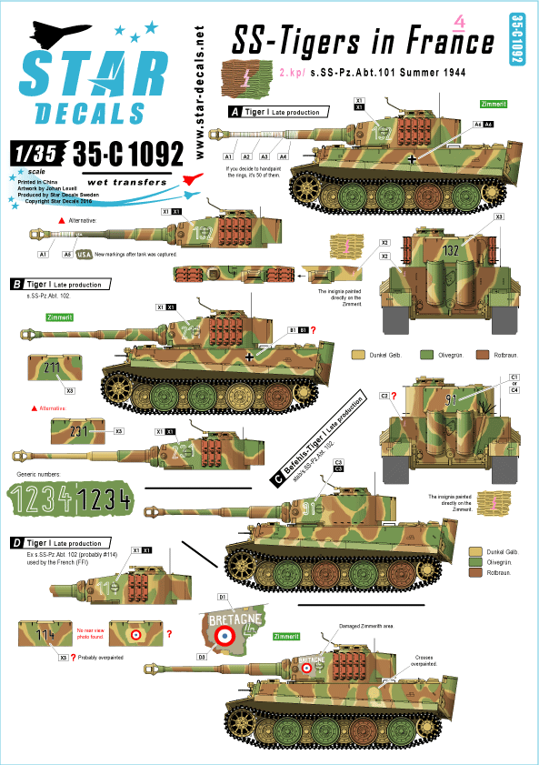 STAR DECALS[SD35-C1092]1/35 武装親衛隊のティーガー#4 SS第102重戦車