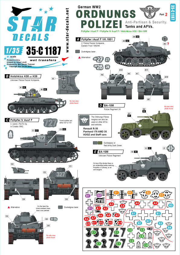 STAR DECALS[SD35-C1187]1/35 WWII ドイツ 秩序警察所属の装甲車 #2 戦車と装甲車のマーキング集　 BA-10M、IV号戦車F型他