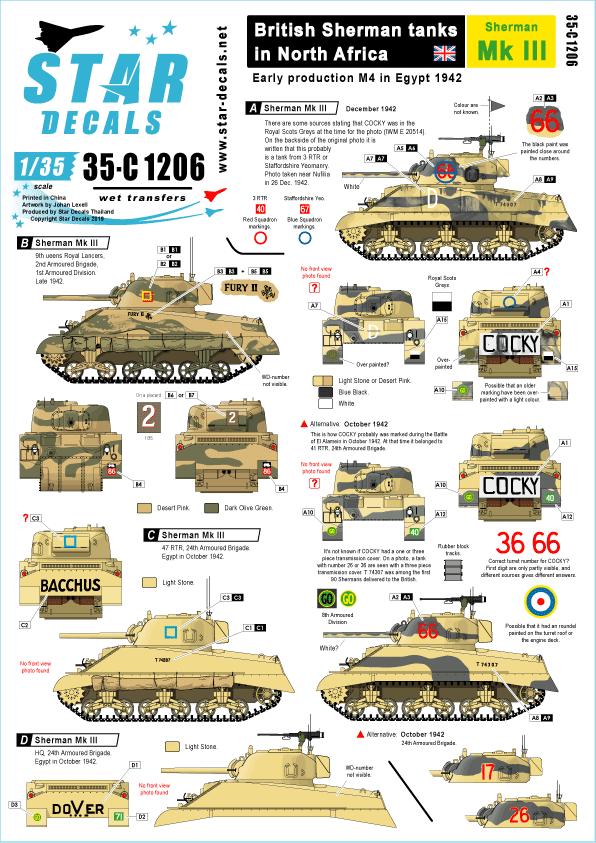 STAR DECALS[SD35-C1206]1/35 WWII 英陸軍 北アフリカでのイギリス陸軍所属のシャーマンMkIII  エジプトへ展開した初期生産型のM4シャーマン(1942年)