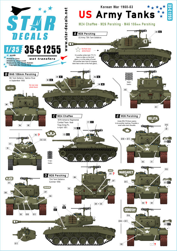 STAR DECALS[SD35-C1255]1/35 朝鮮戦争に派遣された米陸軍戦車 M24/M26/M45 1950〜53