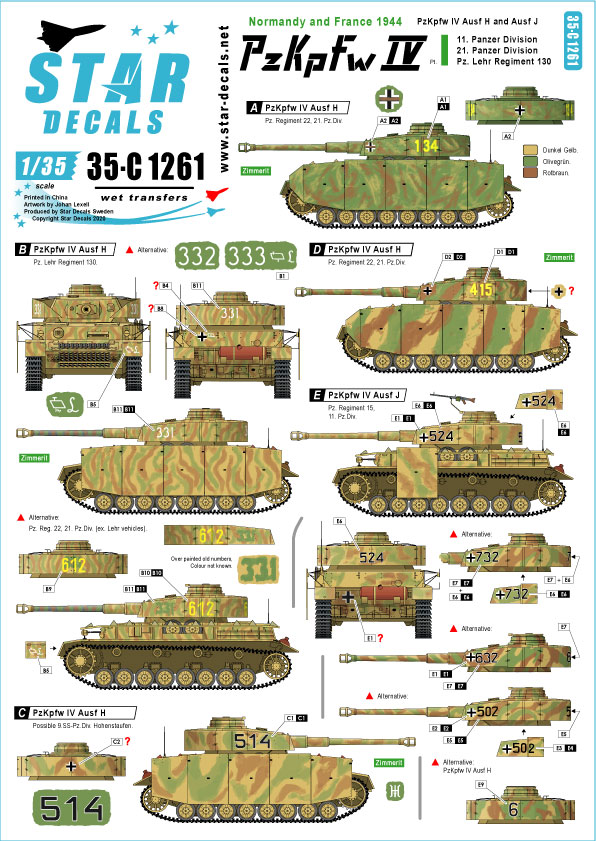 STAR DECALS[SD35-C1261]1/35 WWII 独 ノルマンディーに於けるIV号戦車♯1 IV号戦車H型及びJ型