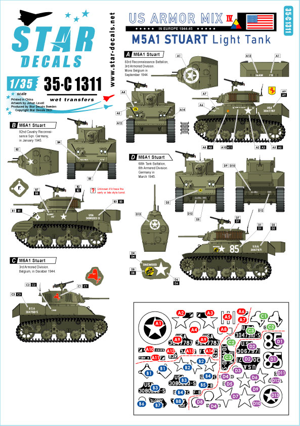 STAR DECALS[SD35-C1311]1/35 WWII 米軍AFV特集＃4 欧州戦線でのM5A1スチュアート軽戦車1944〜45