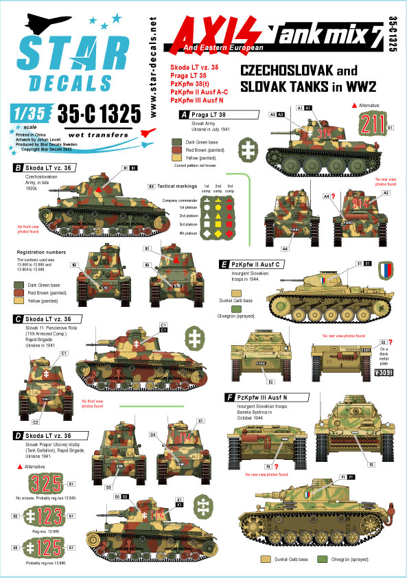 STAR DECALS[SD35-C1325]1/35 WWII 枢軸軍に参加した東ヨーロッパの戦車＃7  第二次世界大戦中におけるチェコとスロバキアの戦車