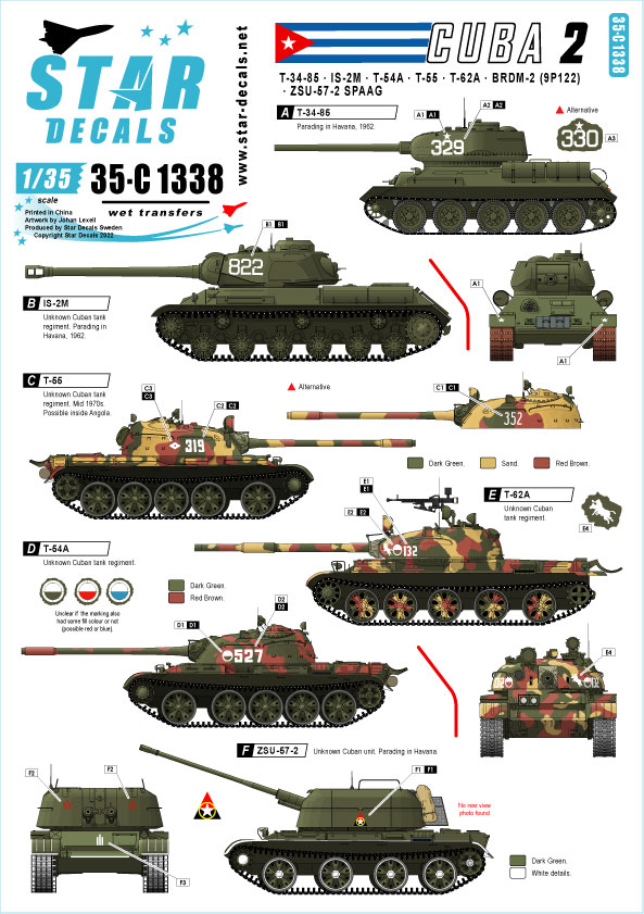 STAR DECALS[SD35-C1338]1/35 現用 キューバ軍の戦車とAFV＃2 T-34/85 IS-2M T-54A/55/62A  ZSU-57-2 BRDM-2(9P122)