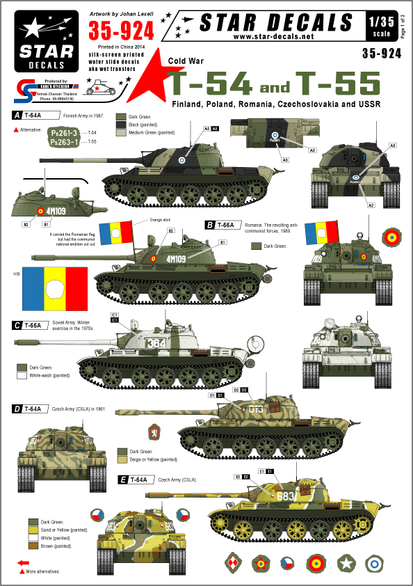 STAR DECALS[SD35-924] 1/35 冷戦期のT-54/55 フィンランド、ポーランド、ルーマニア、チェコ、ソ連 デカールセット