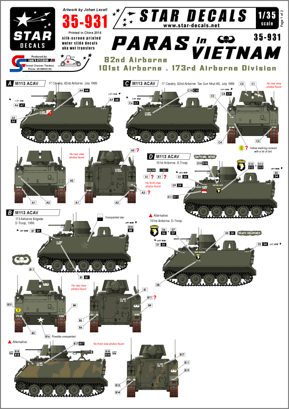 STAR DECALS[SD35-931] 1/35 ベトナム戦争の米空挺部隊 M113 ACAV デカールセット