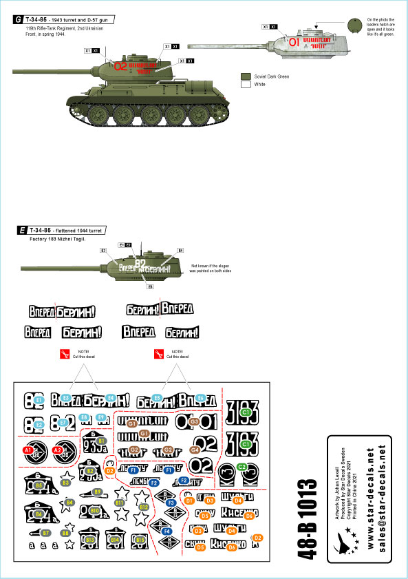 STAR DECALS[SD48-B1013]1/48 WWII 露/ソ T-34-85中戦車 ソビエト赤軍のT-34/85戦車 1944〜45