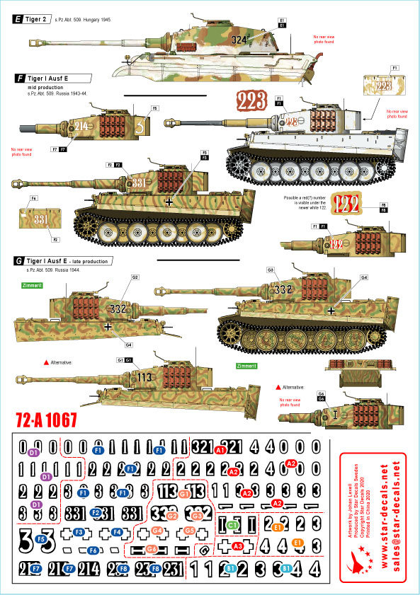 Star Decals Sd72 A1067 1 72 Wwii 独 第509重戦車大隊のタイガーi タイガーii 東部戦線1943 45 M S Models Web Shop