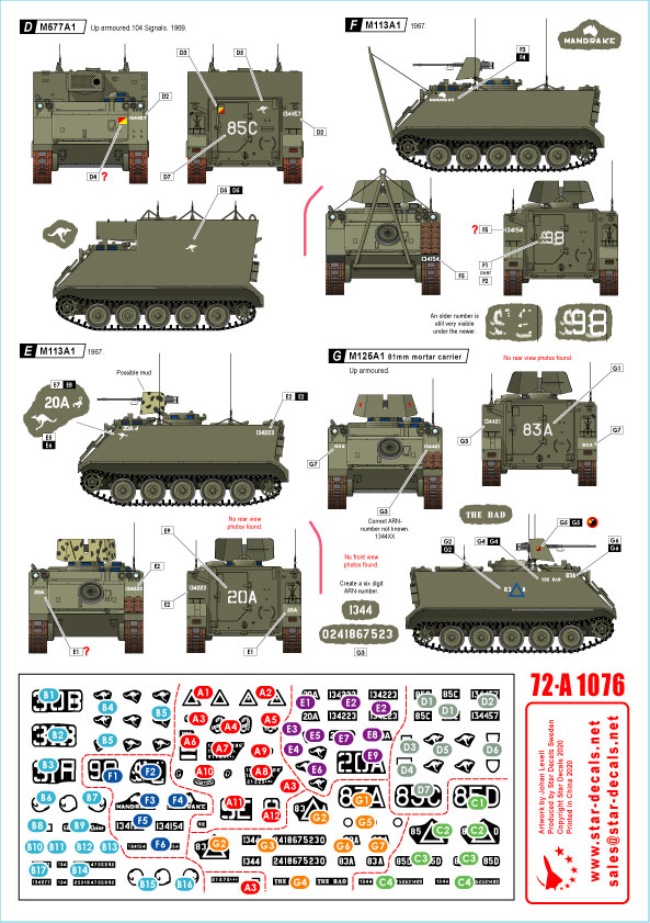 STAR DECALS[SD72-A1076]1/72 ベトナム戦争 ベトナムでのオーストラリア軍♯2  M113APC/M113A1/M125A1自走迫撃砲/M577コマンドポスト