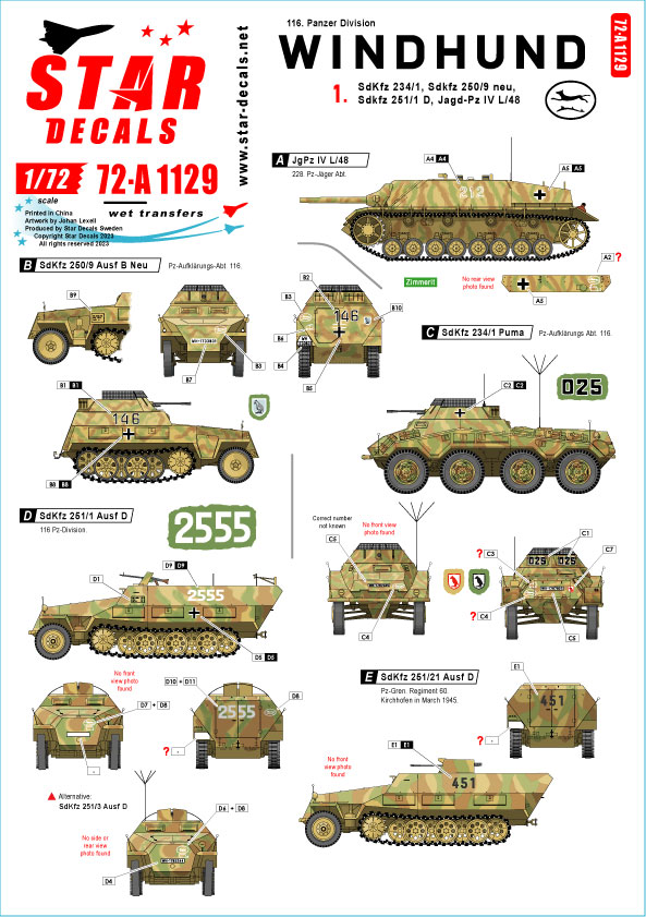 STAR DECALS[SD72-A1129]1/72 WWII ドイツ ヴィントフント部隊＃1 第 