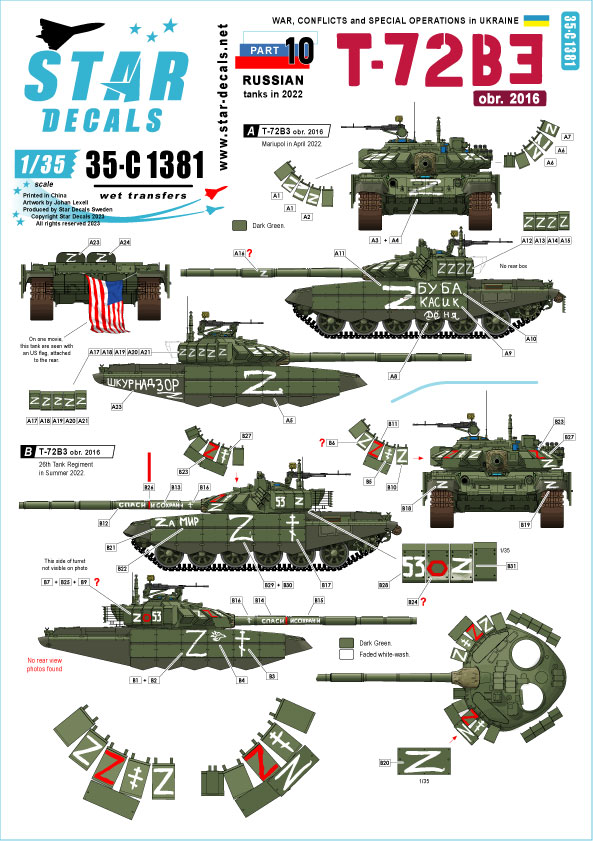 STAR DECALS[SD35-C1381]1/35 現用 ウクライナの戦争＃10 ロシア軍のT