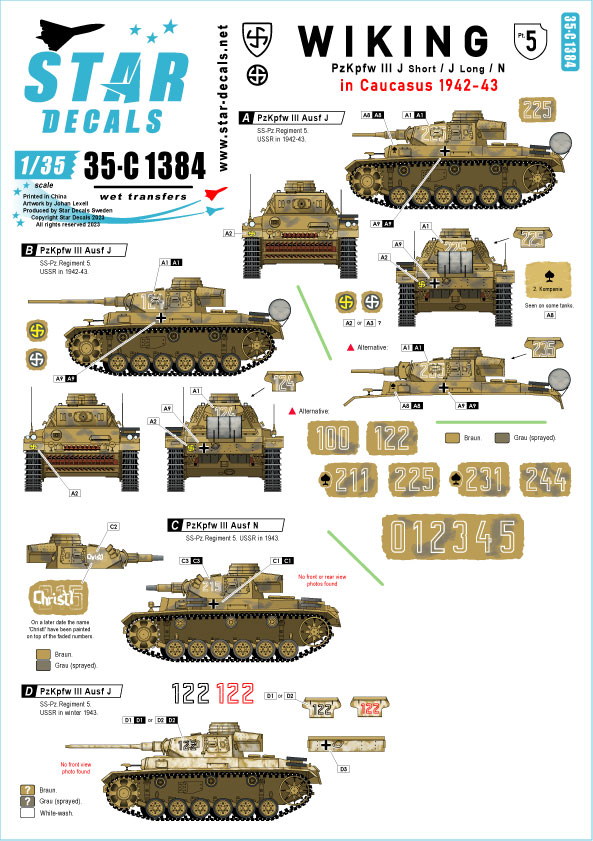 STAR DECALS[SD35-C1384]1/35 WWII ドイツ ヴィーキング師団＃5 III号戦車J型(短砲身)/J型(長砲身)/N型  コーカサス1942-43年