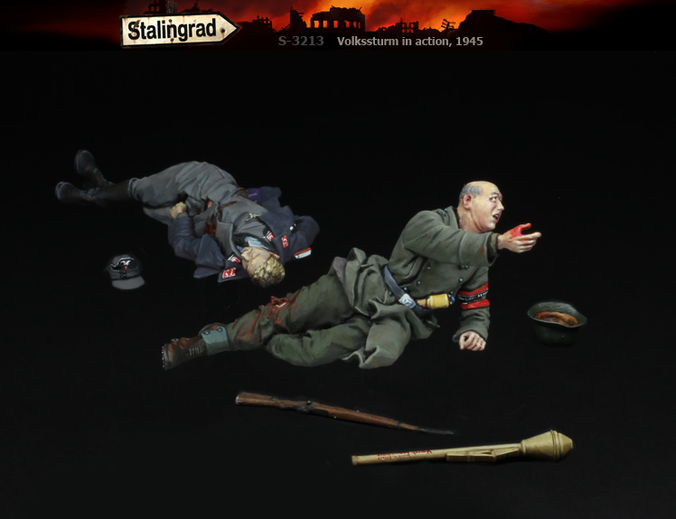 スターリングラード[ST3213]1/35 WWII 独 国民突撃隊の死闘1945 息絶えた戦友と救えない重傷者(2体セット)