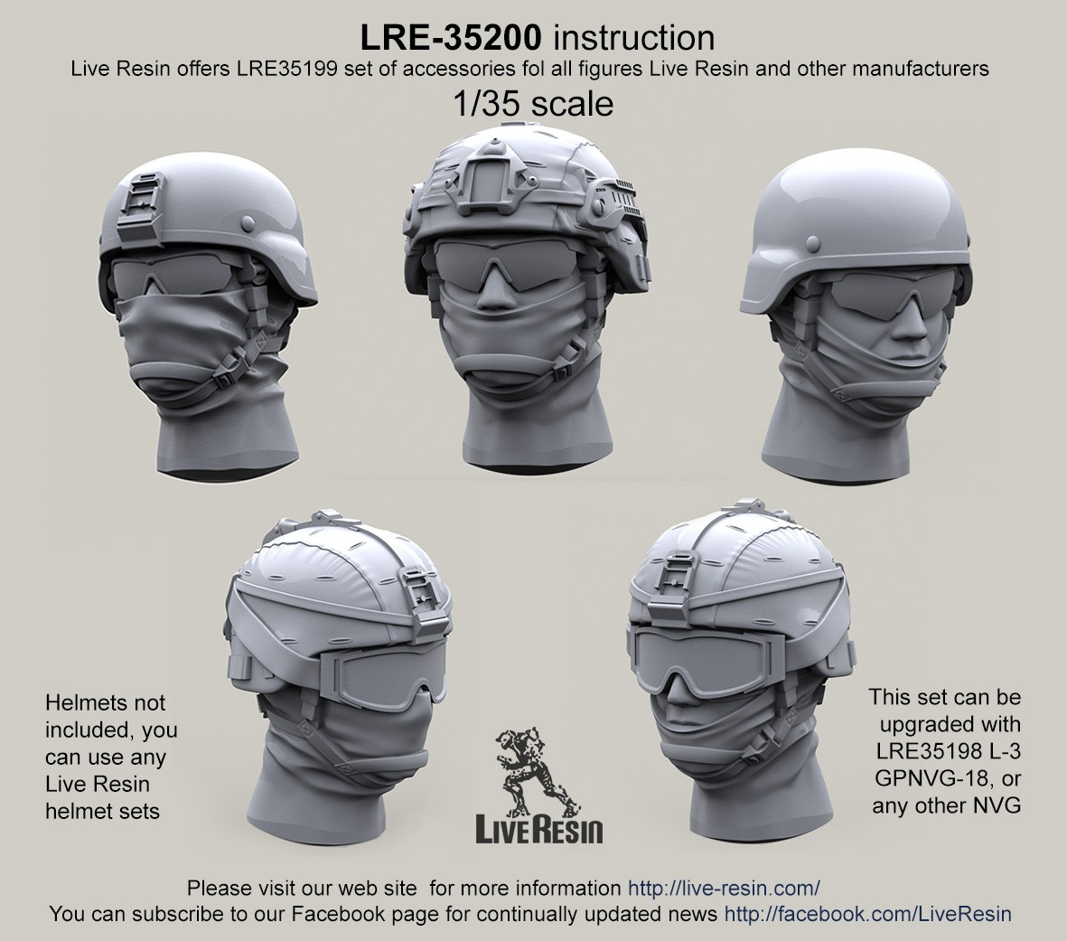 Live Resin[LRE35200]1/35 現用米兵ヘッドセット8(5個)MICHヘルメット用