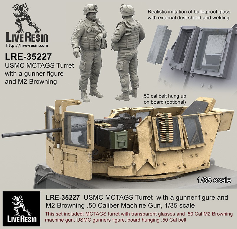 Live Resin[LRE35227]1/35 ハンヴィー装甲銃塔+海兵隊フィギュア+M2